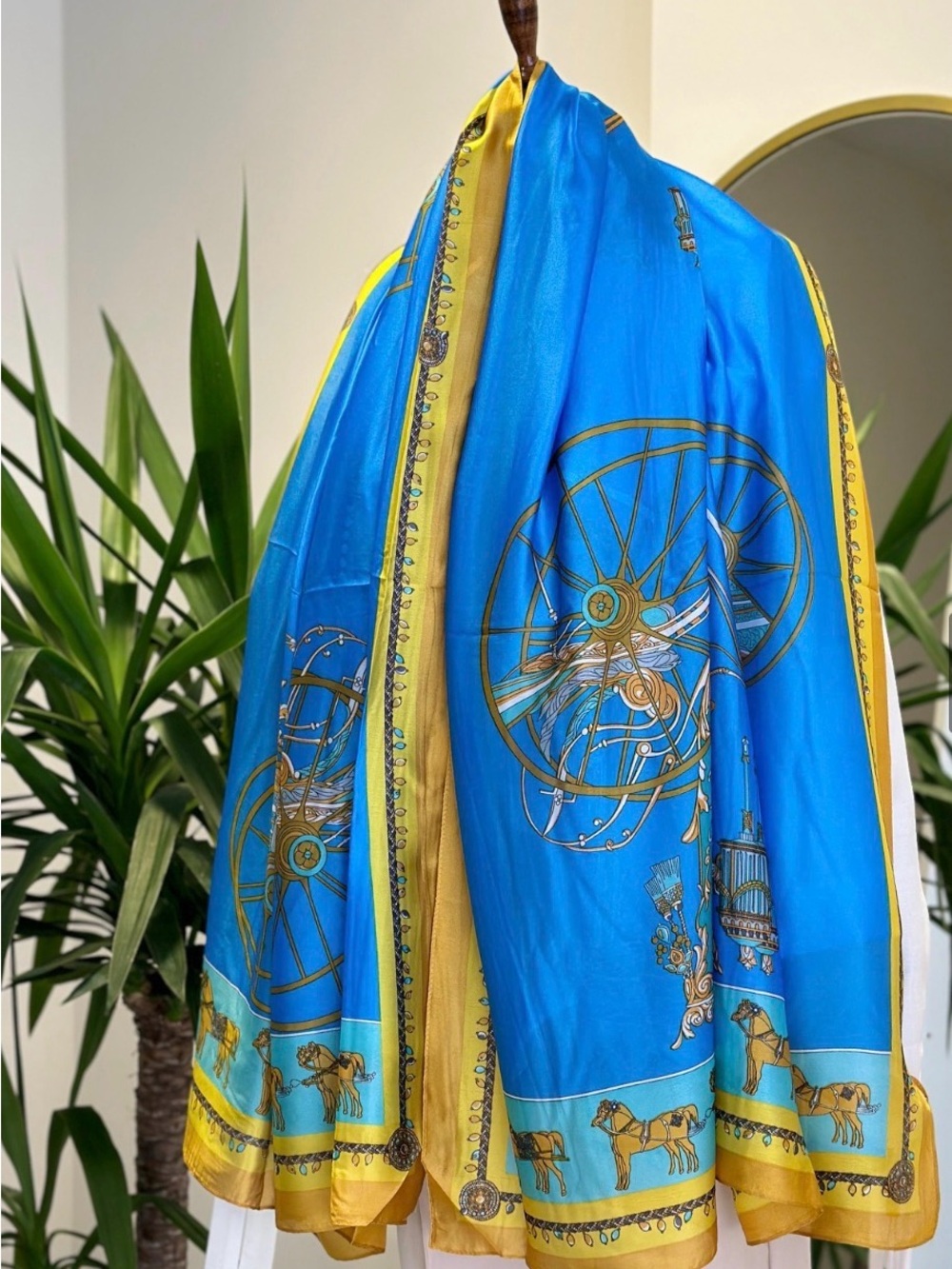 Luxury Blue and Yellow Decorative Silk Throw Scarf